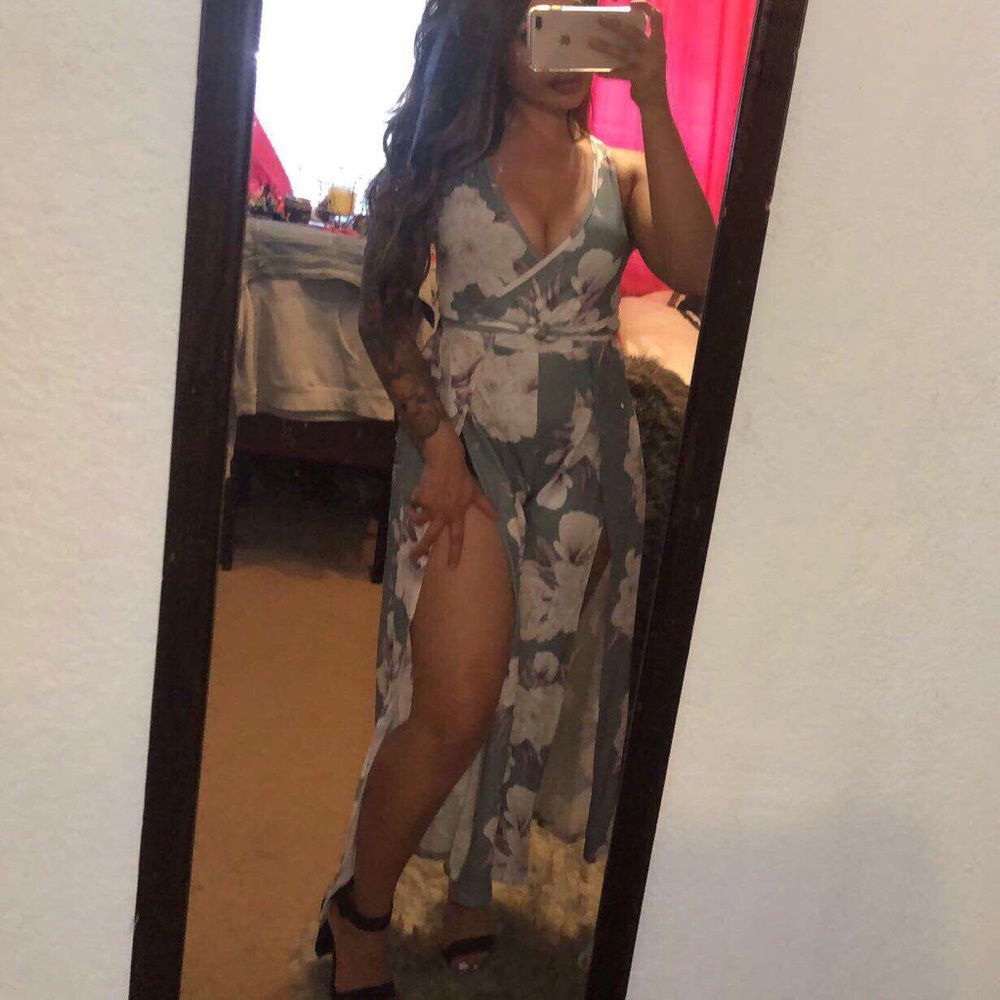 Floral open cut jumpsuit bow tied open back summer - Picture 3 of 5